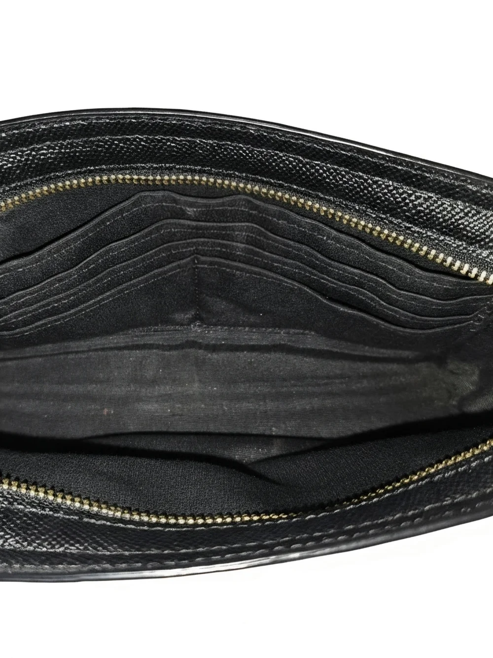 Coach Black Textured Leather Flap Clutch with Gold Logo